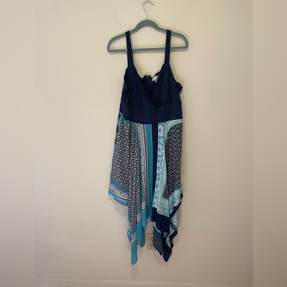 VIP by Avenue Asymmetrical Handkerchief Free Flowy Chiffon Midi  Dress. Sz 18-20